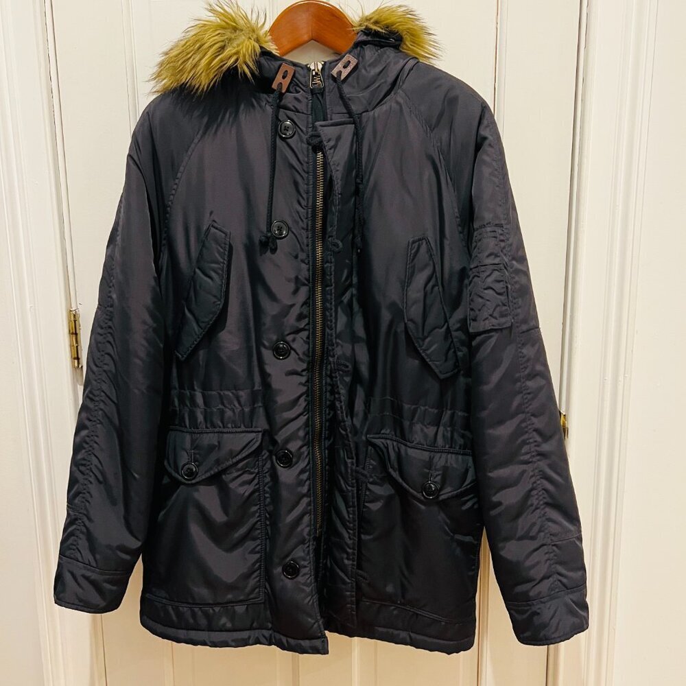J Crew Nordic Parka Men's Large Navy Military Style Hooded Coat Jacket